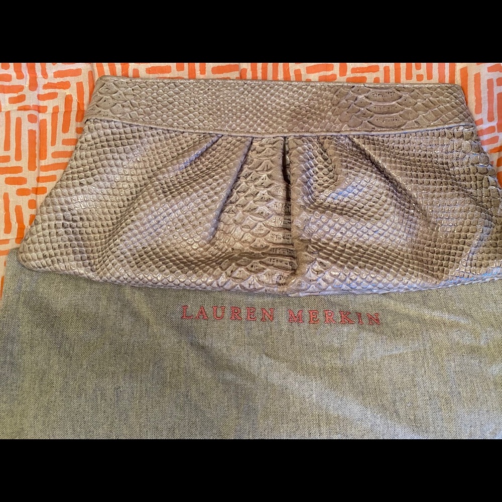 Authentic Lauren Merkin Python Clutch Light Gray - image 4
